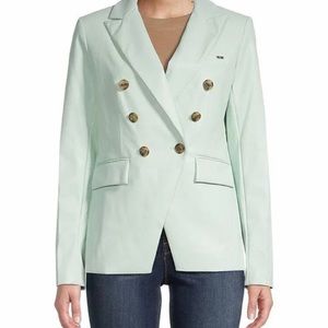 DKNY Women's Green Double-breasted Faux Leather Blazer
